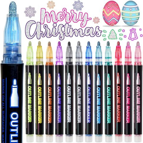 Shimmer Outline Markers Doodle Outline Pens:12 Glitter Pens Outliner Set Christmas Stocking Stuffers Tween Teen Girl Gifts Trendy Stuff Cute Arts Crafts Supplies Kids Ages 4 6 8 9 10 14 16 18 Year Old in Saudi Arabia