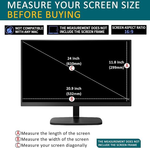 YINOVEEN 24 Inch Anti Blue Light Screen Protector for Universal Diagonal 24" With Aspect Ratio 16:9 Sceptre/LG/Dell/HP/Acer/ViewSonic/ASUS/Aoc/Samsung Widescreen Monitor Protection Eyes Filter in Saudi Arabia