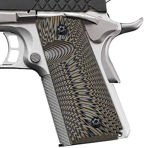 مقابض Cool Hand 1911 G10، متضمنة براغي مقابض سوداء، مدمجة/ضابط/Kimber Ultra Carry ii، نسيج Sunburst، مع قطع أمان Ambi، نحيف 1/4 بوصة in Kuwait