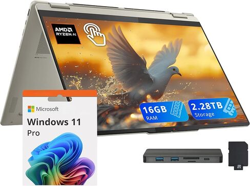 Lenovo Yoga 7 2 في 1 16 بوصة 2K شاشة لمس Copilot+ كمبيوتر محمول، AMD Ryzen AI 7 350، 16 جيجابايت LPDDR5X، تخزين 1.28 تيرابايت (1 تيرابايت SSD + 288 جيجابايت محطة إرساء)، لوحة مفاتيح بإضاءة خلفية، بصمة الإصبع، WiFi 7، Win 11 Pro، Seashell in Kuwait