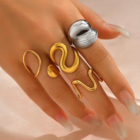 Gold Rings for Women Trendy Chunky Ring Non Tarnish Irregular Rings Stackable Ring Set Anillos Para Mujer Christmas Halloween Jewelry in Saudi Arabia