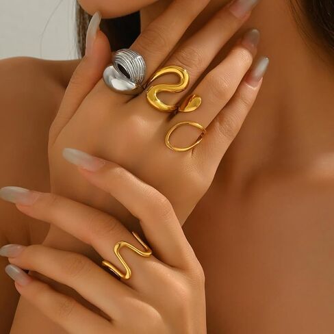 Gold Rings for Women Trendy Chunky Ring Non Tarnish Irregular Rings Stackable Ring Set Anillos Para Mujer Christmas Halloween Jewelry in Saudi Arabia