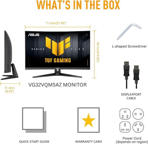 ASUS TUF Gaming Series 5 32" 1080P Curved Monitor (VG32VQM5AZ) - Full HD, 1500R, 240Hz, 0.5ms, Extreme Low Motion Blur Sync, FreeSync Premium, 120% sRGB, DisplayWidget, 3 yr Warranty in Saudi Arabia