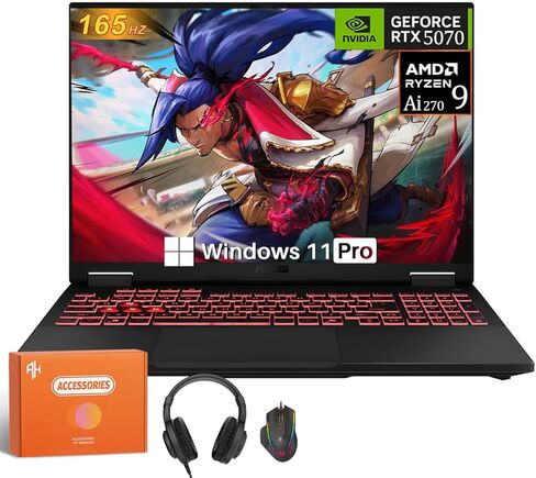 ASUS TUF Gaming A16 Gaming Laptop, Geforce RTX 5070, AMD Ryzen Ai 9 270 (Up to 5.2GHz), 16" FHD+ 165Hz 300 nits Display, 32 GB DDR5, 1 TB SSD, WiFi 6E, Efficient Cooling, Windows 11 Pro, Accessories in Kuwait