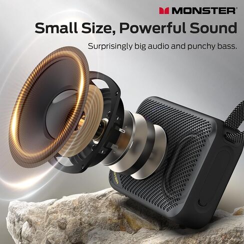 مكبر صوت بلوتوث محمول Monster S360، مقاوم للماء IPX7، بلوتوث 6.0، وقت تشغيل 20 ساعة، صوت ستيريو قوي، يدعم بطاقة TF، مكبر صوت واضح للاتصال بدون استخدام اليدين للمنزل وفي الهواء الطلق والسفر in Kuwait