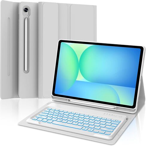 حافظة لوحة مفاتيح Samsung Galaxy Tab S10 FE+ Plus مقاس 13.1 بوصة 2025، 7 ألوان خلفية، لوحة مفاتيح بلوتوث لاسلكية قابلة للفصل لجهاز Galaxy Tablet S10FE+ حافظة Samsung Tab S10 FE Plus لوحة مفاتيح مع حامل قلم، رمادي in Saudi Arabia