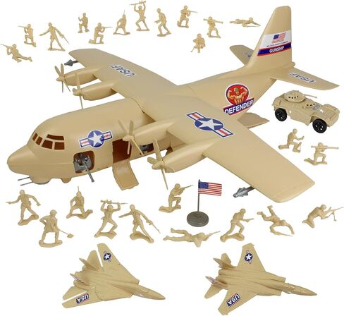 TimMee Plastic Army Men C130 Playset - 29pc OD Green Giant Military Airplane USA in Kuwait