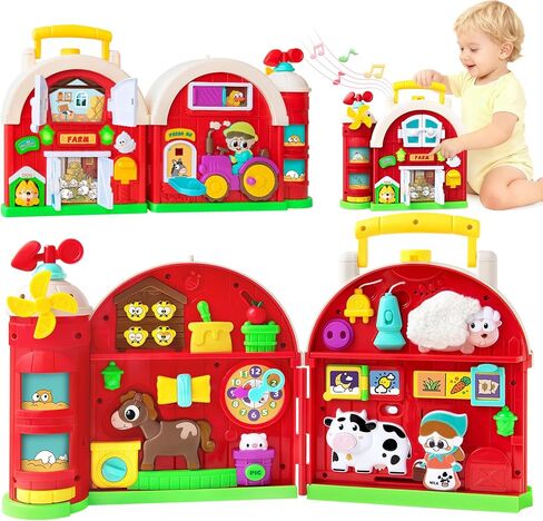 Montessori Farm Busy Board, Toddler Toys for 1 2 Year Old Boy Girl Gifts, Early Educational Board for Sensory Development, Motor Skills Toy for Toddlers 1-3, Christmas Birthday Gift for 12-18 Months in Kuwait