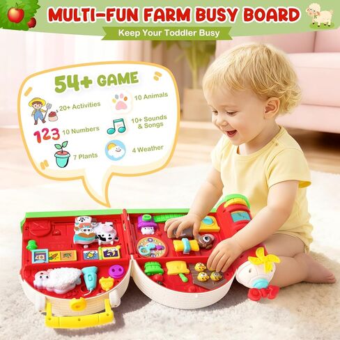 Montessori Farm Busy Board, Toddler Toys for 1 2 Year Old Boy Girl Gifts, Early Educational Board for Sensory Development, Motor Skills Toy for Toddlers 1-3, Christmas Birthday Gift for 12-18 Months in Kuwait