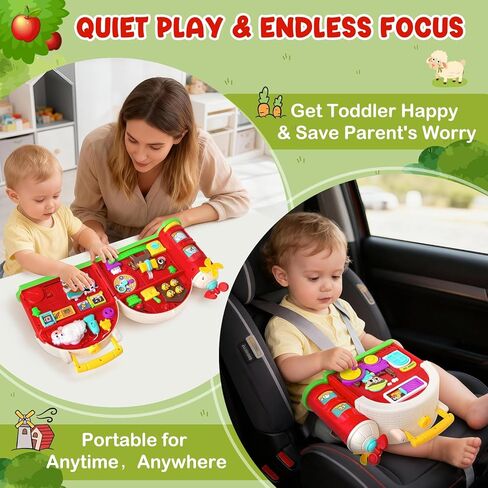 Montessori Farm Busy Board, Toddler Toys for 1 2 Year Old Boy Girl Gifts, Early Educational Board for Sensory Development, Motor Skills Toy for Toddlers 1-3, Christmas Birthday Gift for 12-18 Months in Kuwait