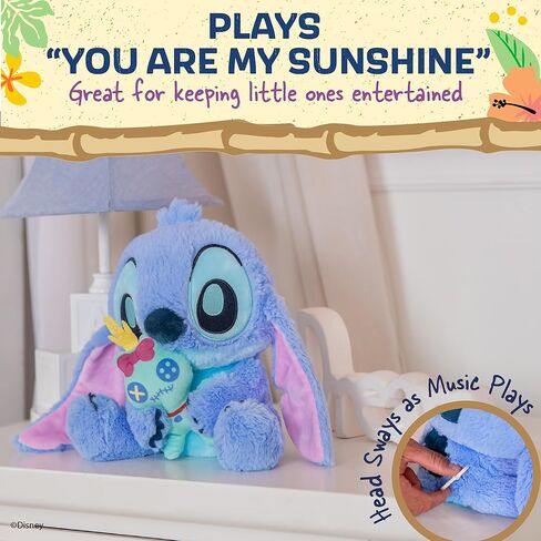 Kids Preferred Disney Baby Stitch with Scrump Key Wind Musical - Soft Material, Plays You are My Sunshine, Swaying Head, Ages 0 Months and Up, 9 in in Saudi Arabia