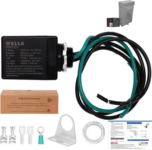 Wells 120/240V Universal Surge Protector for HVAC & Heat Pump - 25kA Type 1 SPD, 200kA SCCR, NEMA 4X/ IP66 Waterproof Outdoor Enclosure, TFMV Technology, Easy Installation (1-Phase, 3-Wire) in Saudi Arabia