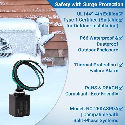 Wells 120/240V Universal Surge Protector for HVAC & Heat Pump - 25kA Type 1 SPD, 200kA SCCR, NEMA 4X/ IP66 Waterproof Outdoor Enclosure, TFMV Technology, Easy Installation (1-Phase, 3-Wire) in Saudi Arabia