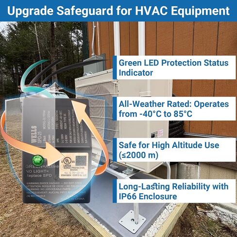 Wells 120/240V Universal Surge Protector for HVAC & Heat Pump - 25kA Type 1 SPD, 200kA SCCR, NEMA 4X/ IP66 Waterproof Outdoor Enclosure, TFMV Technology, Easy Installation (1-Phase, 3-Wire) in Saudi Arabia