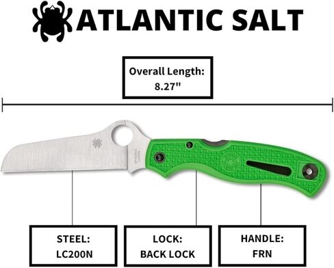 Spyderco Atlantic Salt Lightweight Knife with 3.68" Corrosion Resistant LC200N Sheepfoot Blade and Durable Black FRN Handle - PlainEdge - C89FPGR in Saudi Arabia