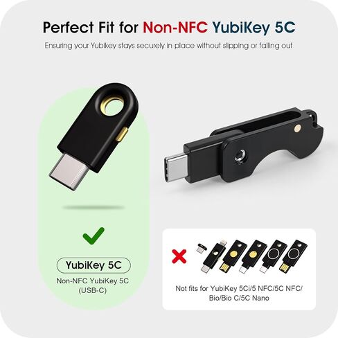 غطاء حماية لسلسلة المفاتيح من الألومنيوم متوافق مع YubiKey 5C (إصدار غير NFC) - جراب معدني بالكامل من الألومنيوم، تصميم قلاب، استخدام مفتوح منزلق، حمل سلسلة مفاتيح، أسود in Saudi Arabia