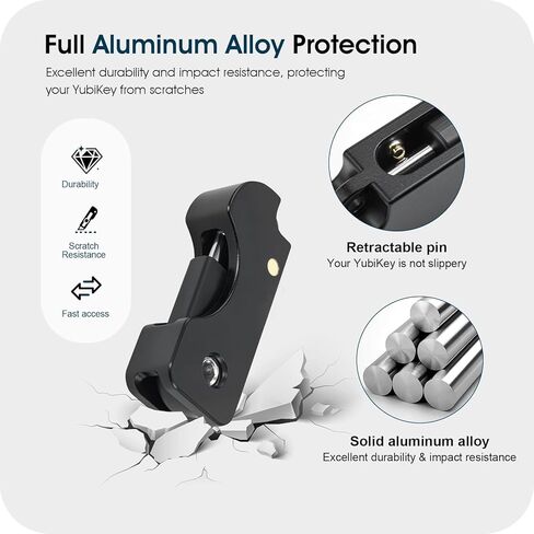 غطاء حماية لسلسلة المفاتيح من الألومنيوم متوافق مع YubiKey 5C (إصدار غير NFC) - جراب معدني بالكامل من الألومنيوم، تصميم قلاب، استخدام مفتوح منزلق، حمل سلسلة مفاتيح، أسود in Saudi Arabia