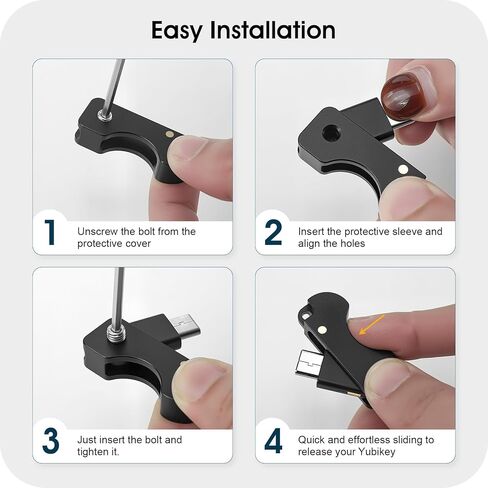 غطاء حماية لسلسلة المفاتيح من الألومنيوم متوافق مع YubiKey 5C (إصدار غير NFC) - جراب معدني بالكامل من الألومنيوم، تصميم قلاب، استخدام مفتوح منزلق، حمل سلسلة مفاتيح، أسود in Saudi Arabia