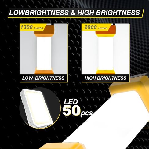 مصباح عمل LED لاسلكي لبطارية Dewalt 20V، فانوس تخييم مع مفتاح ومنفذ إخراج من النوع C، حماية من الجهد المنخفض، 20W 1300~2900LM، صالح للشرب لورشة العمل، حالات الطوارئ، في الهواء الطلق (بدون بطارية) in Saudi Arabia