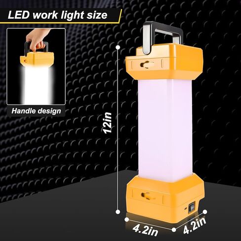 مصباح عمل LED لاسلكي لبطارية Dewalt 20V، فانوس تخييم مع مفتاح ومنفذ إخراج من النوع C، حماية من الجهد المنخفض، 20W 1300~2900LM، صالح للشرب لورشة العمل، حالات الطوارئ، في الهواء الطلق (بدون بطارية) in Saudi Arabia