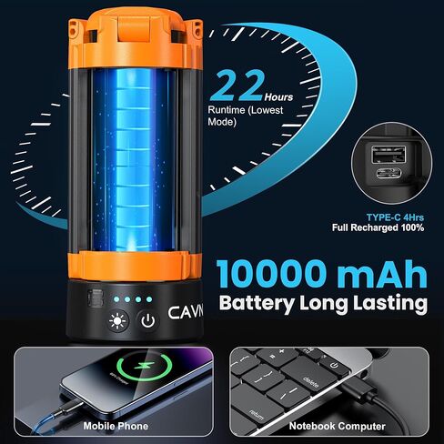 CAVN Rechargeable Camping Lights with Remote & Detachable Tripod Max Height 6.7 ft, Portable Work Light with 3 LED Lamp Heads, Camping Essentials Gear Emergency Flashlight with Hook, Orange in Saudi Arabia
