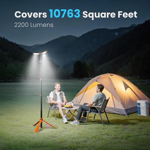 CAVN Rechargeable Camping Lights with Remote & Detachable Tripod Max Height 6.7 ft, Portable Work Light with 3 LED Lamp Heads, Camping Essentials Gear Emergency Flashlight with Hook, Orange in Saudi Arabia