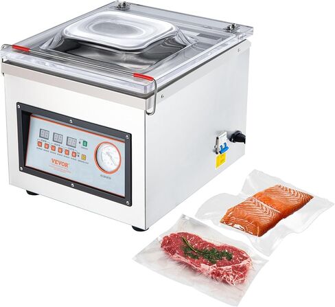 VEVOR Chamber Vacuum Sealer، قوة الختم 320W، آلة تعبئة الفراغ للأطعمة الرطبة واللحوم والمخللات وأكثر من ذلك، حجم صغير بطول إغلاق 12.6 بوصة، مطبق في المطبخ المنزلي والاستخدام التجاري in Kuwait
