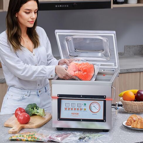 VEVOR Chamber Vacuum Sealer، قوة الختم 320W، آلة تعبئة الفراغ للأطعمة الرطبة واللحوم والمخللات وأكثر من ذلك، حجم صغير بطول إغلاق 12.6 بوصة، مطبق في المطبخ المنزلي والاستخدام التجاري in Kuwait