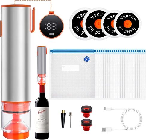 Chef Preserve Compact Handheld Vacuum Sealer for Food with Vacuum Food Storage Bags, Mason Jars, Wine Preservers, Inflatable Sports Balls. Includes 20 Bags and 4 Lids in Saudi Arabia