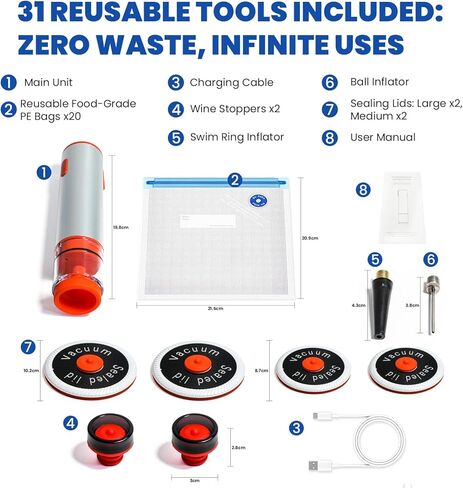 Chef Preserve Compact Handheld Vacuum Sealer for Food with Vacuum Food Storage Bags, Mason Jars, Wine Preservers, Inflatable Sports Balls. Includes 20 Bags and 4 Lids in Saudi Arabia