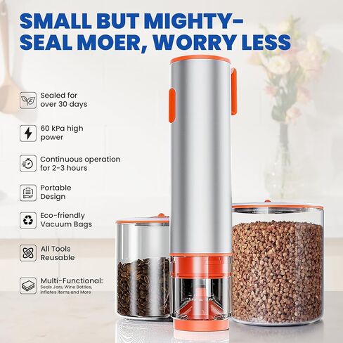 Chef Preserve Compact Handheld Vacuum Sealer for Food with Vacuum Food Storage Bags, Mason Jars, Wine Preservers, Inflatable Sports Balls. Includes 20 Bags and 4 Lids in Saudi Arabia