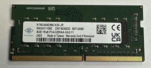 ذاكرة كمبيوتر محمول 8 جيجابايت PC4-25600 DDR4-3200MHZ SODIMM PC Ram PC4-3200AA NT8GA64D88CX3S-JR (CL22، غير ECC، 260-Pin، متوافق مع Intel وAMD) (OEM جديد) in Kuwait