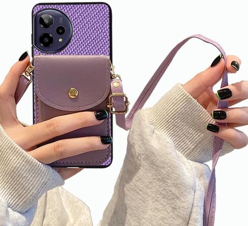 for Cricket iCon Plus 2026 Case with Card Holder Women/Girly, Wallet Cover Compatible for AT&T Verge 2 PU Learher | Credit Card Slots Purse with Strap Crossbody Flip Magnetic Buttons (Purple) in Saudi Arabia
