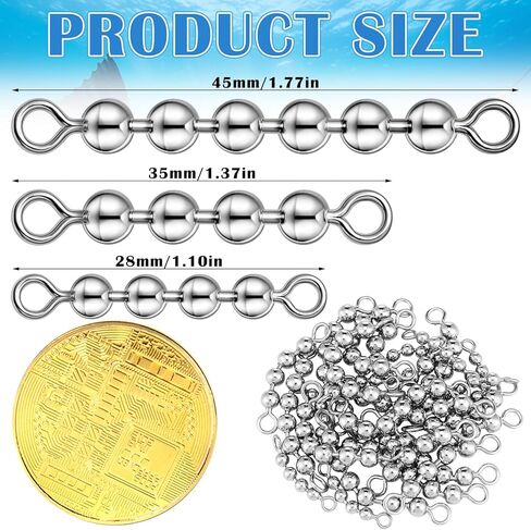 Soulchen 30 Pack Fishing Bead Chain Swivels Set, 3 Size Stainless Steel Catfish Trolling Swivels High Speed Fishing Tackle Rig Gear for Freshwater Saltwater, 4/6 Bead 1/8'', 3/16'', 3/16'' in Saudi Arabia
