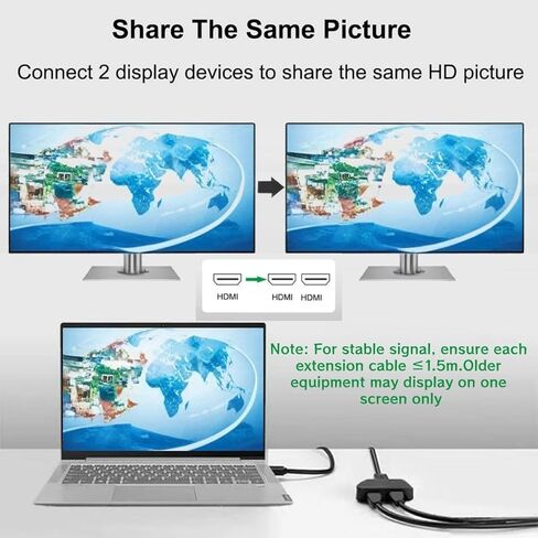 كابل محول Hdmi Splitter 1 في 2 - مقسم HDMI ذكر إلى HDMI أنثى مزدوج 1 إلى 2 طريقة لـ HD، LED، LCD، TV، يدعم اثنين من أجهزة التلفاز بنفس الحجم في نفس الوقت، المرآة فقط لا يمكنها تمديد العرض in Kuwait