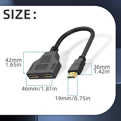 كابل محول Hdmi Splitter 1 في 2 - مقسم HDMI ذكر إلى HDMI أنثى مزدوج 1 إلى 2 طريقة لـ HD، LED، LCD، TV، يدعم اثنين من أجهزة التلفاز بنفس الحجم في نفس الوقت، المرآة فقط لا يمكنها تمديد العرض in Kuwait