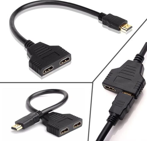 كابل محول Hdmi Splitter 1 في 2 - مقسم HDMI ذكر إلى HDMI أنثى مزدوج 1 إلى 2 طريقة لـ HD، LED، LCD، TV، يدعم اثنين من أجهزة التلفاز بنفس الحجم في نفس الوقت، المرآة فقط لا يمكنها تمديد العرض in Kuwait