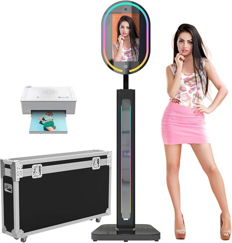 Magic Mirror Photo Booth 16'' Touch Screen, 4K 1200W HD Camera with Printer, RGB Surround Light Music Sync, Mirror Video Booth with APP & Remote Control in Saudi Arabia