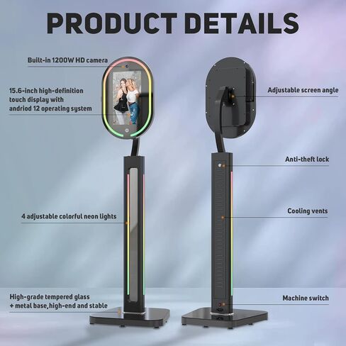 Magic Mirror Photo Booth 16'' Touch Screen, 4K 1200W HD Camera with Printer, RGB Surround Light Music Sync, Mirror Video Booth with APP & Remote Control in Saudi Arabia
