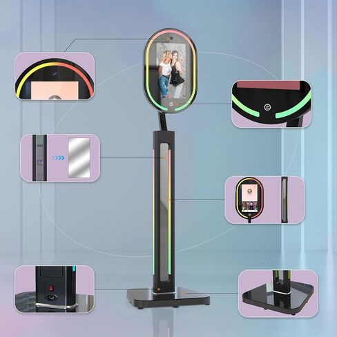 Magic Mirror Photo Booth 16'' Touch Screen, 4K 1200W HD Camera with Printer, RGB Surround Light Music Sync, Mirror Video Booth with APP & Remote Control in Saudi Arabia