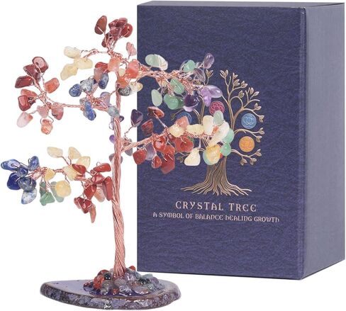 Pretty Jolly 7 Chakra Healing Stones Blue Crystals Tree of Life Positive Energy Gemstone Money Tree Spiritual Meditation Reiki Gifts with Agate Slice Base for Home,Office,Desk Feng Shui Décor in Saudi Arabia