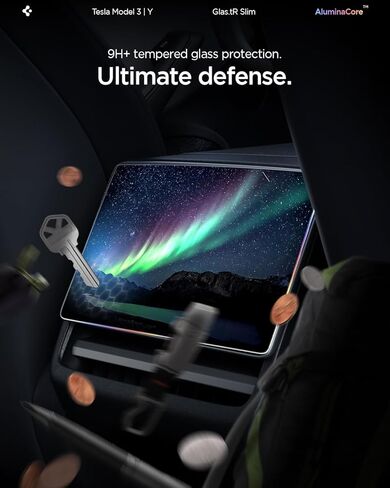 واقي شاشة من الزجاج المقوى من Spigen [GlasTR Slim] مصمم لطراز Tesla 3 (2024/2025/2026)، موديل Y Juniper (2025/2026) شاشة لمس خلفية 8 بوصات - شفاف كريستالي in Kuwait