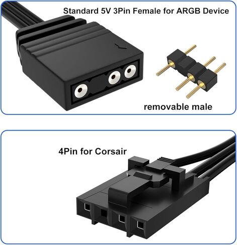 4Pack 4 Pin to 3 Pin RGB Adapter for Corsair RGB HUB, Lighting Node CORE, Commander CORE and iCUE Commander CORE XT, Converter to Standard 5V 3 Pin ARGB Fan Device in Saudi Arabia