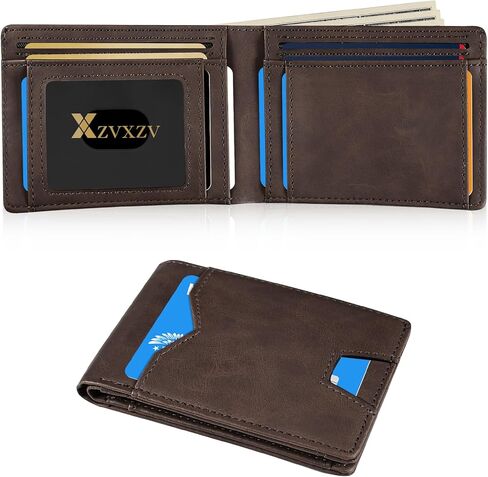 Man Slim Wallet Leather Money Clip RFID Blocking Front Pocket Minimalist Bifold Wallet Thin Credit Card Holder Coffee in Saudi Arabia
