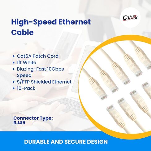 Cat 6 Ethernet Cable, 10-Pack, Patch Cord with Boot, High-Speed 10Gbps LAN Cable for Internet, Networking, Router, Modem, Switch, Printer, Servers, IT Data Center, PC, Xbox, PS5 (White, 1 ft) in Saudi Arabia