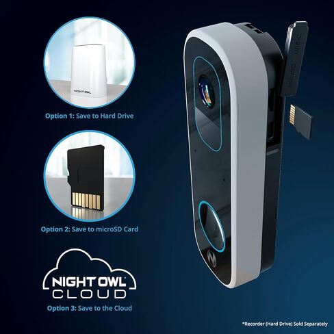 Night Owl 2K Battery Wi-Fi Smart Dual-Powered Video Doorbell - Black in Saudi Arabia