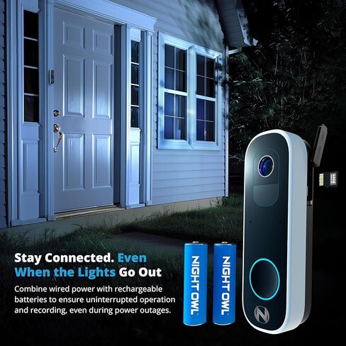Night Owl 2K Battery Wi-Fi Smart Dual-Powered Video Doorbell - Black in Saudi Arabia
