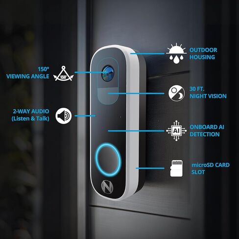 Night Owl 2K Battery Wi-Fi Smart Dual-Powered Video Doorbell - Black in Saudi Arabia