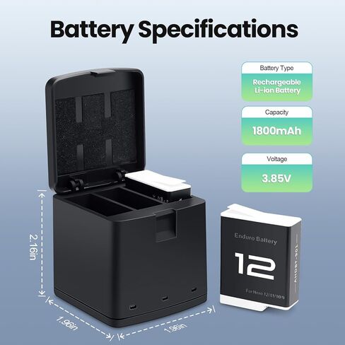 3 Packs Batteries 1800mAh for GoPro Hero 12 11 10 9 Black with 2 Channel Battery Charging Station Charger Kit in Saudi Arabia