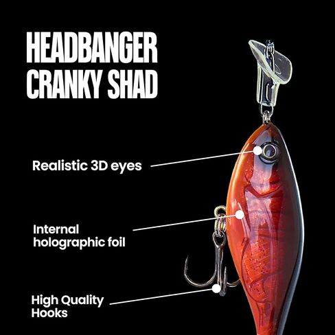 Headbanger Cranky Shad Slow-Sink Hard Lure (2-1/2", 3", 4" & 5") – Patented Erratic “Headbanging" Action Crankbait for Freshwater Bass, Walleye & Perch – 1/3 oz with Premium VMC Hooks in Kuwait